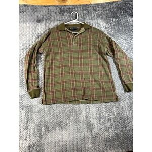 Vintage R&R Casuals Polo Shirt Mens Medium Olive Green Plaid Tartan Cotton Golf